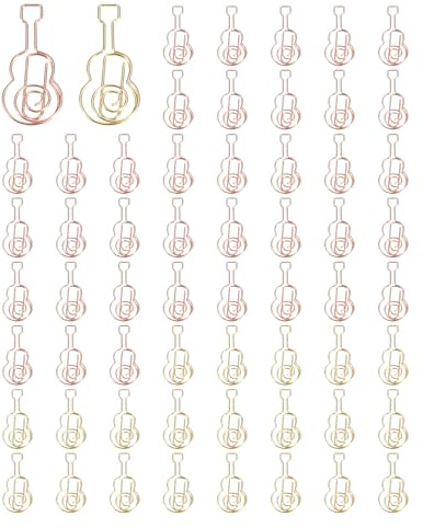 PATIKIL Cute Paper Clip, 60Pcs Guitar Shape Paper Clip Metal Funny Bookmarks Planner Clips Clamp for Home Office Supplies Desk File Organization Wedding Decoration, Gold, Rose Gold