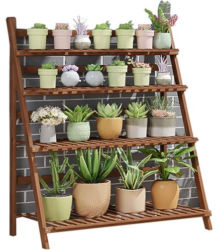 Soporte para flores de patio al aire libre, escalera de 4 niveles, soporte alto para plantas de esquina para jardín, plegable, estantería de exhibición para macetas interiores y exteriores (70 cm)