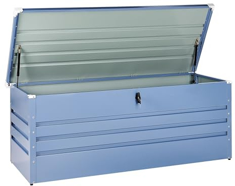 Beliani Große Metall-Gartentruhe 600 l blau Kissenbox Auflagenbox für die Terrasse wasserdicht Aufbewahrungsbox Gartenbox Cebrosa