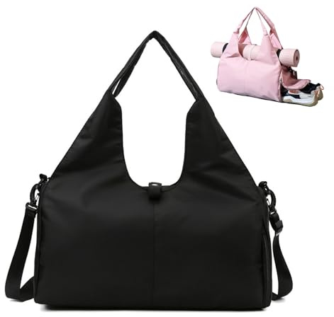 Oxford-Yoga-Sporttasche für Damen mit Schuhfach, großes Fassungsvermögen, einfache Sporttasche für Reisen und Fitness, 6 Farboptionen, 49 x 25 x 21 cm, Schwarz, Yogatasche
