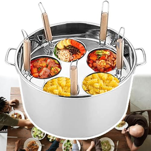 WOTZOV Bollitore per Noodle Commerciale, utensile da Cucina da Tavolo con cestello per Imbuto a 5 Fori e portapentole per Noodle, Compatibile con Vari fornelli, pentole Calde per Uso Dom