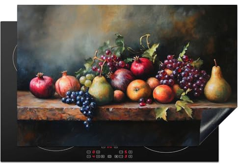 KitchenYeah© Protege Couvre Plaque De Cuisson Décoration Cuisine Tapis | 80x52 cm - Protection Protecteur Induction Rustique - Nature Morte - Fruits