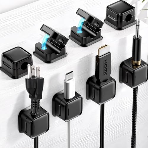 RISINGUP 8-Pack Magnetic Cord Organizer with Adhesive Pads (Universal Cord) | Cable Clips for Cord Management with Adhesive for Home Office, Desk Accessories, Wire Organizer for Nightstand & Wall (8Pcs)
