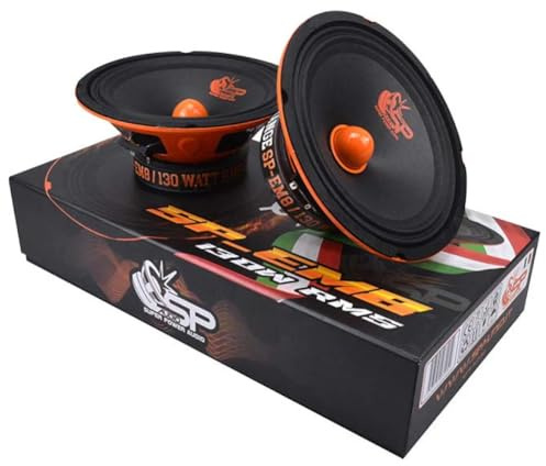 KIT Set pour SP Audio SP-EM8 2 Haut-parleurs midrange 20 cm 200 mm 8 de diamètre, 130 Watts rms 260 Watts Max, impédance 4 ohm, sensibilité 97 DB, pour Voitures, par Paire