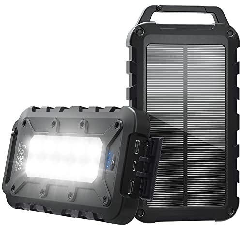Powerbank solare 26800mAh, PD 15W caricatore solare portatile USB C per esterni batteria esterna con luce LED e 3 uscite per tablet smartphone campeggio all'aperto e altro ancora, Nero
