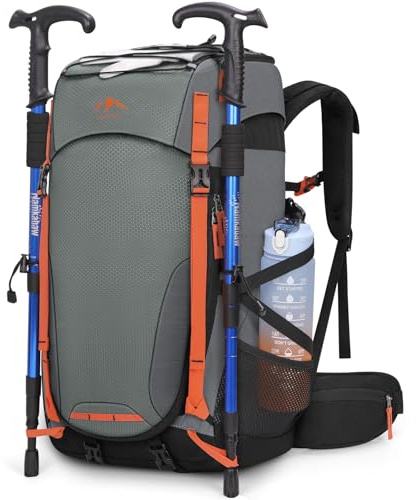 RAINSMORE Hiking Backpack 40L Water Resistant Walking Backpack Camping Rucksack for Men Trekking Travelling Cycling Mountaineer Sports and Outdoors Black Grey