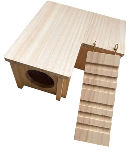 HEMOTON Cabane en Bois pour Hamster Cachette, Maison De Repos en Bois Naturel, Taille Petite, Accessoire pour Cage De Petits Rongeurs, Convient pour Cochons d'Inde Et Lapins
