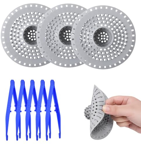 3 Piezas Silicona Protector de Drenaje, Cubierta de Desagüe de Ducha, Tapas de Drenaje de Ducha con 5 Pinzas, Filtro para Fregadero, Coladores de Drenaje de Silicona para Fregadero, Cocina, Baño