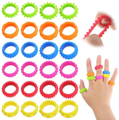 24 Pièces Activité Sensorielle Fidget Toys Anti Stress, Fidget Rings Toys, Anneaux Sensoriels en Silicone pour Enfants, Jouets Sensoriels Anti-Stress Ring Toys en Silicone pour soulager Le Stress