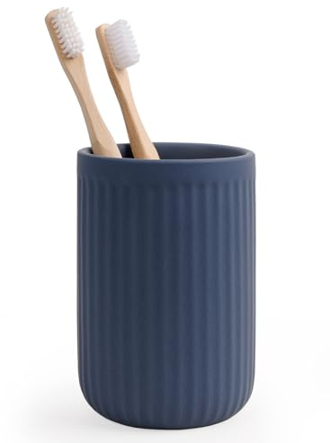 Autumnlife Toothbrush Holder Ceramic, 12 oz Blue Mouthwash Cup Bathroom Tumbler for Vanity Countertop, Bathroom Organiser for Toothbrush, Toothpaste, Cosmetic, Pencils, Matte Blue