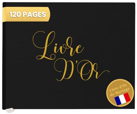Plantvibes Gästebuch für Hochzeit – 120 Seiten aus hochwertigem Papier, dickes Papier, nicht gedrückt, mit goldenem Titel – ideal für Hochzeiten, Geburtstage, Gästebuch zur Taufe (schwarz)
