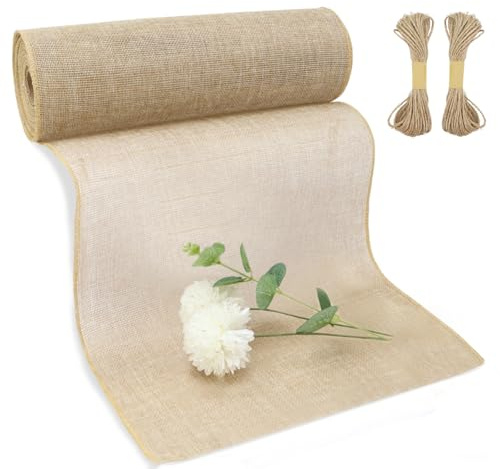 Jute Tischläufer, Juteband Tischband Natur 29cm x 10m, Table Runner Schneidbar mit Schnur, für Geburtstage, Hochzeiten, DIY Zuhause Dekoration