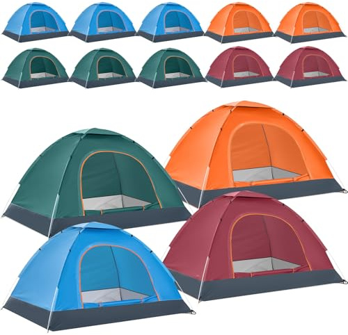 Woanger 10 Pack 10/16 Pack Bulk 2 Person Camping Tents for Homeless Lightweight Tent with Rain Fly and Carrying Bag Waterproof Windproof Setup Pop Up for Camping Backpacking Donation (Multicolor)