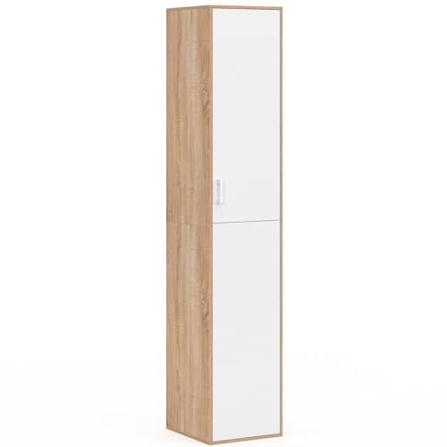 IDMarket - Armoire de Bureau 180 cm Multifonction Sylvia Blanc et Bois 1 Porte 3 étagères