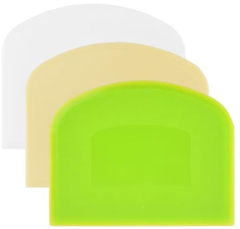 3 Pcs Dough Scraper Set, Plastic Dough Cutter, Bench Scraper, Flexible Bowl-Scraper, Bakeware Decorating Tools Sculpting & Modeling Tools for Bread, Pastry, Pizza, Cake (Green, White, Yellow)