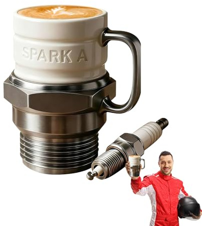Engine Spark Plug Mug for Car Lovers 12oz Ceramic Spark Plug Shaped Design Funny Coffee Pot Insulated Cups with Handle Tea Mugs Novelty Creative Personalized Unique Automotive Travel Cup Gift (Large)