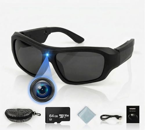 Infinn Sportbrille mit Kamera, Mini Action Kamera, 4K-Auflösung, 64 GB, 16:9 Bildformat, UV-Filter, Weitwinkel 120°, Komfortabler Sitz, Sonnenbrille, Schwarz
