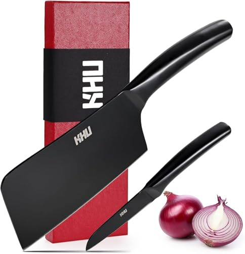 SHI BA ZI ZUO 2er Messerset Kochmesser 6,5 Zoll Metzgermesser Fleischbeil Küchenmesser-Set Hackmesser Gemüsemesser mit ergonomischem Griff, Küchenutensilien Geschenkbox für Familie & Restaurant