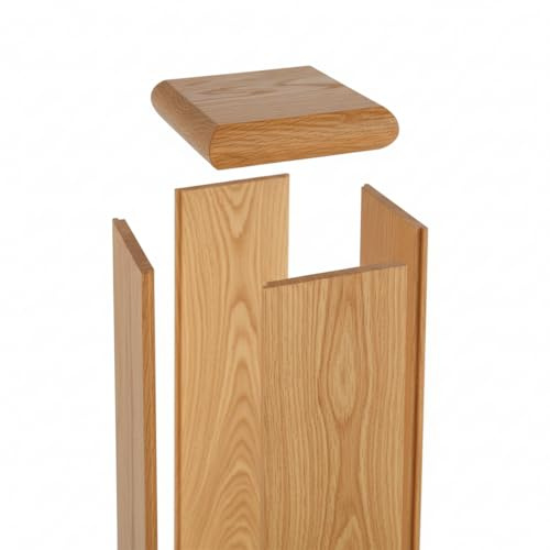 Newel Post Cladding Kit with Cap – Oak Staircase Cover – Fits Existing Posts up to 90mm – 112 x 112 x 1500mm