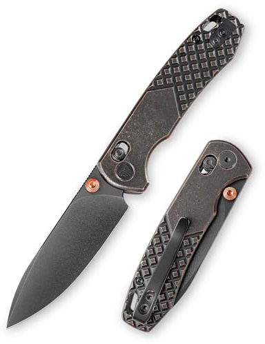 TRIVISA Couteau Pliant EDC, Couteau Pliant de Poche en Acier 14C28N, Lame de 76 mm, Manche Rétro en Cuivre, avec Clip de Ceinture, Alpinisme, Utilisation Quotidienne, Dragonfly-Cu (Couleur cuivre)