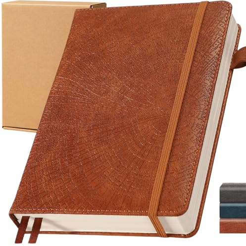 ALYBSOO Notizbuch A5 Liniert – Vegan Leder mit Baumwachstumsringen, Nachhaltiges Hardcover Tagebuch für Arbeit, Studium & Alltag, Umweltfreundlich & Tierfrei (Braun, College)