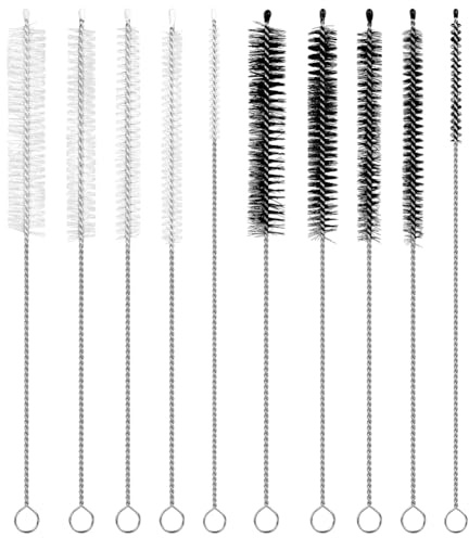 Vicloon Bottle Brush, 10 Pcs Stainless Steel Straw Brushes, Nylon Bristles Cleaning Set for Tubes, Keyboards, Test Tubes, Kettles, Sinks, Bottles, Coffee Machines