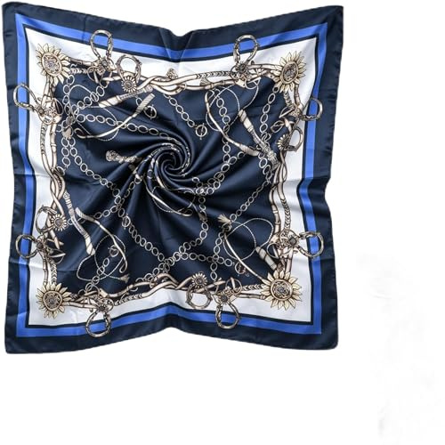 BEZHO Bandana, 90cm Halsduk Huvudduk för kvinnor, stor kvadratisk sidenlook, tryckt mönster, strandduk (Stil 249-Blå)