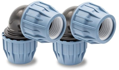 Baumaxxe 2x PP Winkel 50mm 90 Grad I PE Rohr Winkelverbinder Pool Fitting PN16 I PP Kupplung Klemmwinkel für 50mm Verlegerohr Bewässerungsleitung Pool Teich Gartenbewässerung I bm312