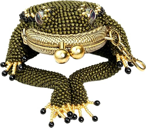 Charming Frog Coin Purse,Beaded Kiss Lock Small Pouch Earbuds Keychain Bag Charm,Cute Amphibian Accessory Container,Mini Currency Storage,Daily Carry Handheld Ring Pendant Gift for Women (Green)