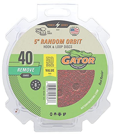 Gator 5 Random Orbit Hook & Loop Red Resin Aluminum Oxide Sanding Discs, 8-Hole, 40 Grit, 50 Pack