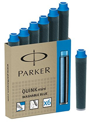 Parker QUINK Mini Fountain Pen Ink Refill Cartridges, Blue, 6 Count