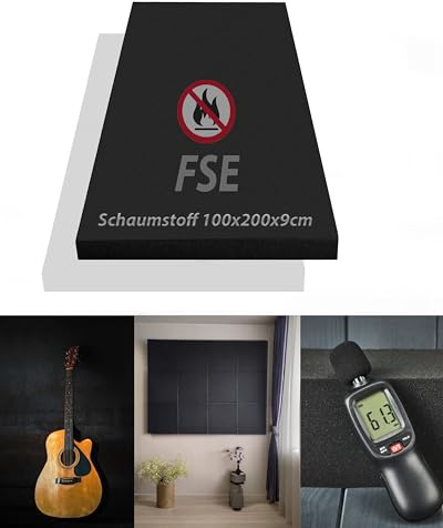 Schaumstoff FSE (flammhemmend nach Din: MVSS302) - glatt, ca. 100x200x9cm, in der Farbe Anthrazit Schwarz I Akustik I Dämmung I Verpackung I Schall I Schutz I Basteln usw.