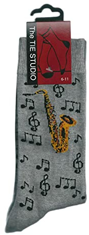 Doré Saxophone avec musique clés et notes en gris chaussettes