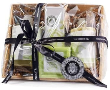 La Chinata Cesta Pequeña Cosmética Nº 1 con AOVE | Pack Cuidado de la Piel con Jabón, Gel de Baño, Crema Hidratante y Crema de Manos y Uñas | Cosmética Natural | Hidratación Piel Sensible | Regalo