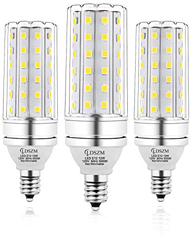 E12 LED Corn Light Bulb, 12W Equivalent 100W, 1200 Lumen Daylight 5000K, Non-Dimmable Candelabra Base Chandelier Light Bulbs, Pack of 3