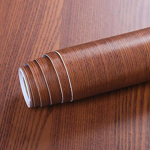 Livelynine Papier Adhésif pour Meuble Bois Brun de 40CM*5M Revêtement Adhésif Meuble Bois pour Chambre Cuisine Bureau Salon Armoire Placard Papier Peint Autocollant avec Grain de Boises