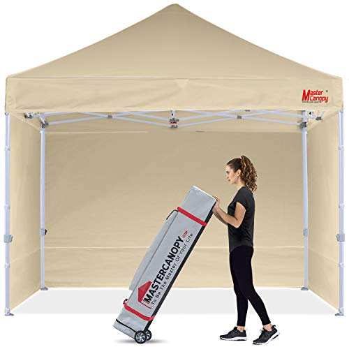 MASTERCANOPY 2,5 x 2,5 m Pop-up-Pavillon Faltpavillon Festzelt mit 4 Seitenwänden/Seitenteilen für Markt, Garten, Events, Beige