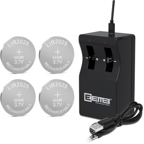 LIR2025 Akku 2025 Lithium-Ionen-Akkuladegerät mit 3,7 V 40 mAh Lithium-Ionen-Knopfzellenbatterien (4 Count W 1 Ladegerät (1 Stück))