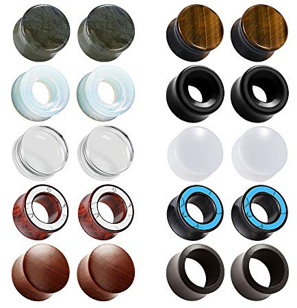TBOSEN 20 st blandade stenar öronproppar dubbel utsvängning sadel trä örontunnlar pluggar stretchmätare expanderare 0 g – 5/8 i 8 mm – 16 mm
