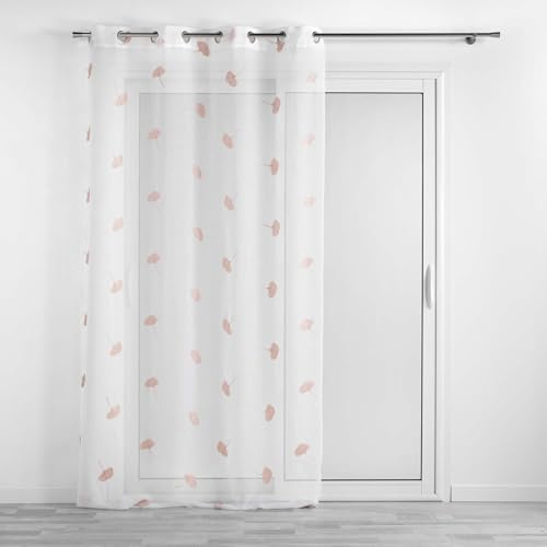 Douceur d'Intérieur, Voilage à Oeillets (140 x 240 cm) Ariella Blanc/Rose, Voile Sablé Brodé
