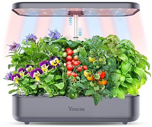 Yoocaa Smart Garden per la Crescita di 12 Piante, Mini Serra Idroponica per Casa, Idroponica Kit Completo con luce LED per Coltivazione Indoor - Altezza Regolabile e Timer Automatico (grigio chiaro)