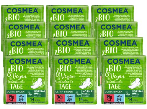 Cosmea Bio Ultra-Binden, Normal mit Flügel Vorteilspack (12 x 14 Stück) Hygiene-Einlagen aus Bio-Baumwolle, Damen-Hygiene im Einklang mit der Natur