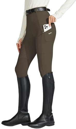 Willit Women's Horse Riding Pants Knee-Patch Equestrian Breeches Horseback Schooling Tights Zipper Pockets Brown S