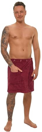 Interkontakt Saunakilt Herren 50x140cm - passend von Konfektionsgröße 44 - Sauna Kilt Männer aus 100% Baumwolle Oeko-TEX® Zertifiziert - Saunahandtuch Herren Rot