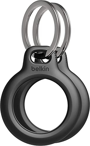 Belkin Llavero AirTag (2 unidades), Funda AirTag Resistente a los Arañazos con Frontal Abierto, Bordes Elevados, Cobertura, Cubierta, Localizador de Llaves, Mascotas, Maletas, Mochila y Otros, Negro