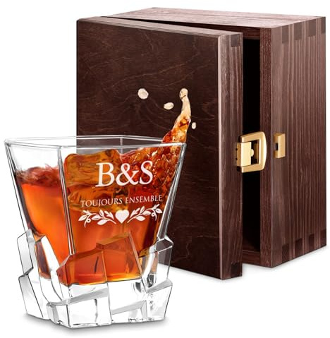 Maverton Verre à whisky pour couples - Verrerie avec motif décoratif - Gobelet avec personnalisation - Verre élégant - Verres à whisky au design unique - Pour anniversaire - Ensemble