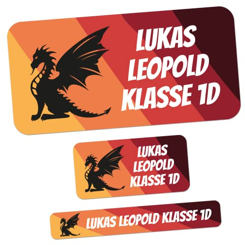 foliado® kids 165 Stück Namensaufkleber Kinder verschiedene Motive 3 Größen als Set Klebeetiketten für Gegenstände & Stifte Sticker Namensetikett Schule Kindergarten wasserfest APD-045S (Drache)