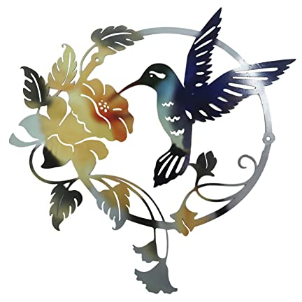 Metall Wanddekoration Pastorales Thema 3D Wandbild Wanddeko Metallbild Vogel Blume Reh Kiefer Wandskulpturen Metall Wand Kunst Dekor Wohnzimmer Schlafzimmer Gartendekoration Wandverzierung (Bunt)