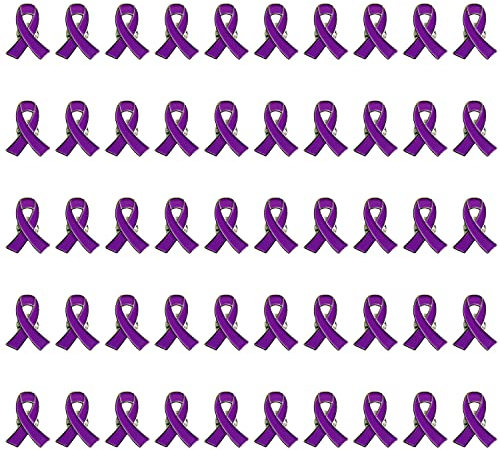 Spille smaltate con nastro viola, 50 pezzi, spilla viola per la consapevolezza di Alzheimer, epilessia, cancro al pancreas, violenza domestica, ferro, senza pietre preziose, Smalto, pietra preziosa