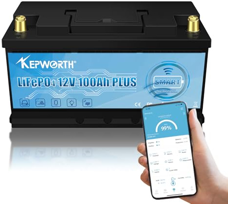 Lifepo4 Battery 100ah 12v Lithium Battery, Bluetooth BMS, Lightweight Small Size Perfect for RV, Marine, Trolling Motor, Solar, Van Life, Back Up Power & Off Grid Applications
